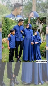 Baju Famset Couple Family Sarimbit Keluarga Hem Pria Gamis Set Hijab Wanita Lebaran Syari Bonus Jilbab Model Terbaru