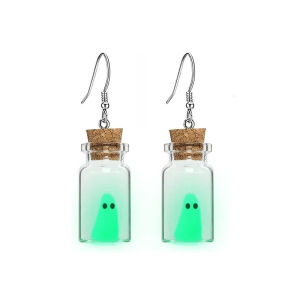 Gothic Halloween Glowing Ghost Jar Earrings Small Glass Bottle Pendant Necklace For Women Men Boys Girls Gifts