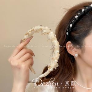 Korean Style Pearl Wave Hairband Womens Toothed Anti-Slip High Forehead Hairband Fluffy Texture Press Hair Clip Headwear