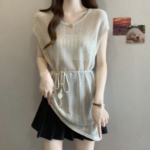 Ice Silk Irregular Lace-up Slender Plus Size T-shirt