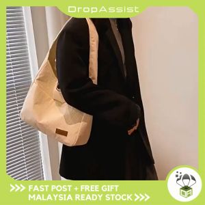 DROPASSIST 1714 Big Capacity Woman Tote Canvas With Zip Student Tuition Shopping Bag Simple Kapasiti Besar Beg Sekolah