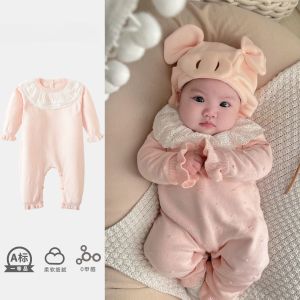 เสื้อผ้าเด็กผู้หญิงถักนิตติ้งสไตล์เจ้าหญิง เสื้อคลุมผ้าฝ้ายฤดูใบไม้ร่วงและฤดูหนาว ชุดคลุมครรภ์ ชุดคลุมครรภ์สำหรับเด็กแรกเกิด