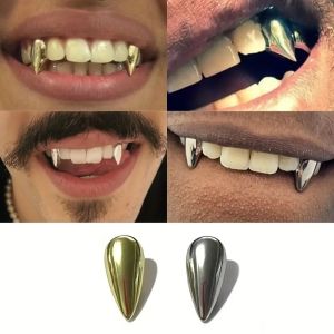 2Pcs 17MMShiny Golden And Silvery Fangs Suitable for Both Men And Women Perfect for Halloween Christmas And Everyday Wear