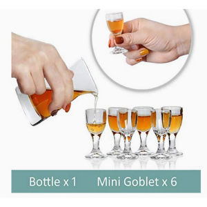 Super Small Wine Goblet Cup with Hip Flask China Japan Baijiu Shot Glasses Maotai Spirits Set of 7pcs