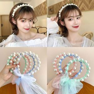 Girls Headbands Childrens Pearl Ribbon Headband Girls Bow Headband Headwear Hair Accessories