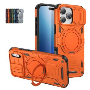 Dteck For iPhone 18 Pro Max 17 16 15 14 Shockproof Case with Rotating Phone Ring Holder Kickstand/Slide Camera Cover Compatible with MagSafe Hard Plastic Shell Protective Rugged Magnetic Slim Cover Orange