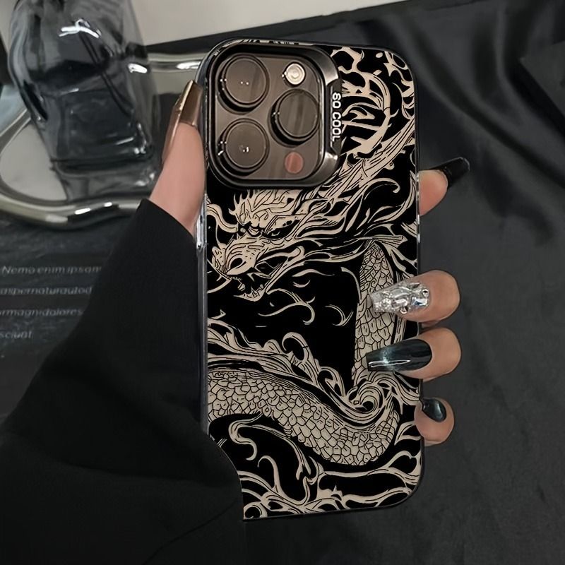 Black Dragon Pattern Electroplated Phone Case For Iphone Models_voghion.com