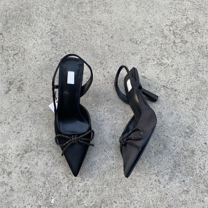 Elegant French Butterfly Knot High Heels Sandals with Buckle Strap Low Cut Mouth Diamond Decorated Womens Fashionable Summer Shoes