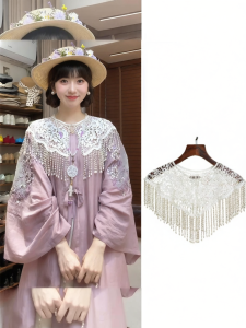 Wo Tion | White Pearls Tassels New Chinese Style Shawl