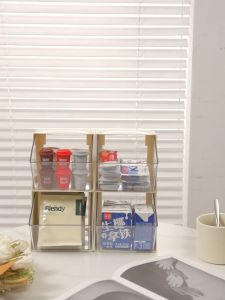 Multifunction 2 Tier Tea Bag Coffee Condiments Storage Pantry Cabinet Organizer Dustproof Removable Drawers Bin Holders