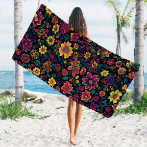dark vibrant floral Quick Drying Microfiber Beach Towel Lightweight for Swimming Camping Yoga - Bath Towel