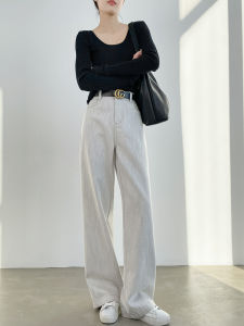 High Waist Wide Leg Jeans Womens Spring New Style Light Color Casual Loose Straight Cut Floor Length Slimming Drapey Denim