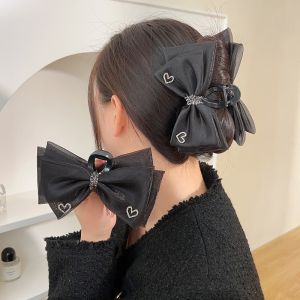 Zircon Heart Shape Black Mesh Hair Pin Women Korean Fashion Elegant Hair Clamp Hairclip Hair Accessories for Girls