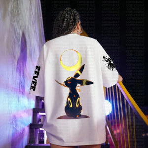 Bandai | Summer 2026 Pokemon Cotton T Shirt Eevee Back Print Black Character Yellow Moon Design Sleeve Pattern Loose Fit Men Women Casual