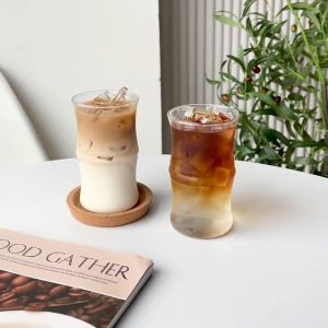 【พร้อมส่งจากไทย】ถ้วยกาแฟทรงไม้ไผ่ แก้วมินิมอล ถ้วยน้ำผลไม้สไตล์แฟชั่น Creative glass