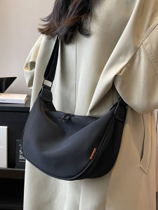Casual Large Capacity Black Womens Crossbody Bag Fashionable Versatile Nylon Material Dumpling Shape Soft Foldable Shoulder Bag