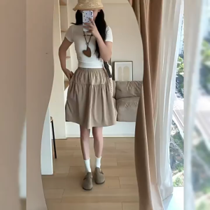 Korean Style Skirts Casual  Loose  A-Line High Waist Slim Half Skirt For Women