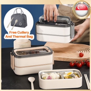 🇸🇬【SG stock】Dual Heat Stainless Steel Lunch Box Suitable for Microwave Free Bag Leak Proof/ Bento box Lunch bento Lunchbox for Adult Kids With chopsticks and spoons Lunch Box 304 stainless steel+PP