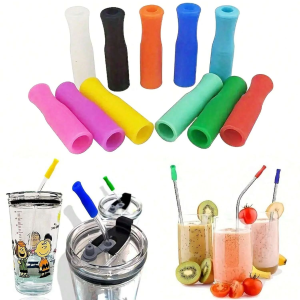 Silicone Straw Tips Reusable Metal Straws Covers Fit for 1/4 Inch Wide(6MM Outer Diameter) Stainless Steel Straws(Color Random)