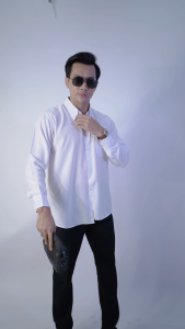 ONEHILL -  Kemeja Pria Formal Polos Lengan Panjang Katun Hitam Putih