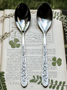 Retro French Style 18/10 Stainless Steel Carved Vine Pattern Main Course Soup Spoon Elegant Western Dining Utensils