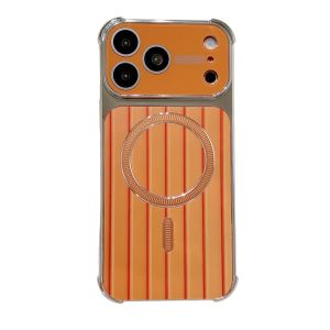 Luxury 3D Luggage Pattern Magnetic Phone Case for iPhone 17 18 16 15 14 13 12 Pro Max Case | Electroplated 4-Corner Drop Protection Shockproof Casing | Soft TPU Full Cover with MagSafe Ring | Glossy Vintage Red/Yellow/