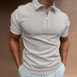 Mens Casual Summer Short Sleeve Polo Shirt Turn-down Collar T-shirt Slim Fit Three-acetate Fiber Youthful Popular Mid-length