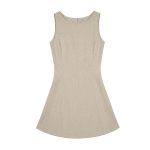 Beige Sleeveless Waist-Tapering Slim Fit All-Purpose Dress