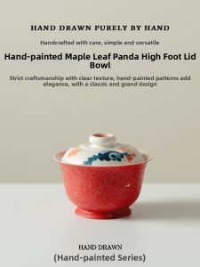 TUOTU | Red New Chinese Teaware Bowl Hand-painted Maple Leaf Panda