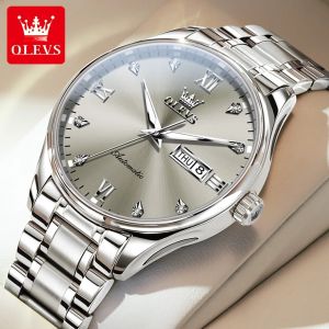 Đồng Hồ Cơ Tự Động Dành Cho Nam Giới OLEVS 9955 Đồng Hồ Đeo Tay Bằng Thép Không Gỉ Chống Nước Thời Trang Có Đèn Dạ Quang Với Màn Hình Ngày Và Tuần