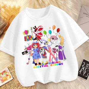 Bandai | Children Short Sleeve T Shirts The Amazing Digital Circus Anime Cartoon Print Cotton Top Boys Girls Summer Casual Crew Neck Tees