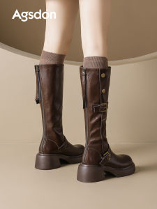 Agsdon | Brown Autumn Thick Heel Increasing Boots