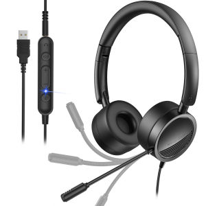 New Bee H360 Business USB Headset with Microphone for PC 3.5mm Headset with Mic Mute Button for Call Center Headphones