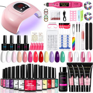 LIMEGIRL Gel Nail Polish Set with UV LED Lamp and Nail Drill Semi-Permanent Gel Varnish Kit UV Soak Gel Base Coat Polishing Tool