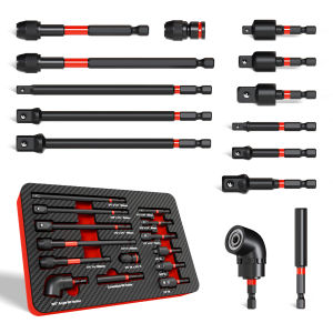 14pcs Impact Socket Adapter Set 1/4 3/8 1/2-Inch Square Drive Socket Adapter Quick-Release & Magnetic Drill Bit Extension