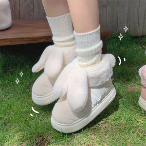 Warm Fleece Lined Waterproof Cute Bread Cotton Boots Winter Girl Heart Rabbit Ear 2025 New Snow Boots Women Fashion Short Tube