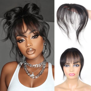 Real Human Hair Clip In Bangs for Women Wispy Air Bangs Fringe with Temples Fake Bangs Hair Extensions Black Brown Hairpiece