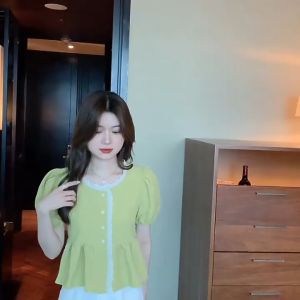 🔥Fran🔥 blouses women new style 2025 New Lace Round Neck Bubble Sleeve Shirt for Womens Summer Sweet Casual Top