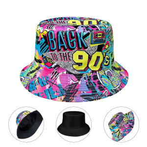 Abstract Graffiti Art Back90S Colorful Printed Bucket Hat Reversible Sun Hat Foldable Fashion Bucket Hat Suitable for Outdoor Travel and Party Outfits
