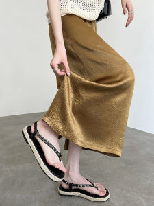 Acetate Gold Half Skirt Womens Summer Thin Texture Sensation New Chinese Style Embroidered Satin Face Gold Skirt A-Line Midi Skirt