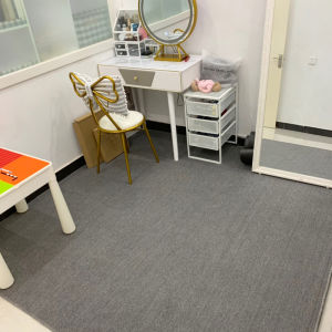 Grey Anti-Slip Carpet Full Coverage Bedroom Office Living Room Area Rug Modern Simple Style Rectangular Shaped Machine Knitted