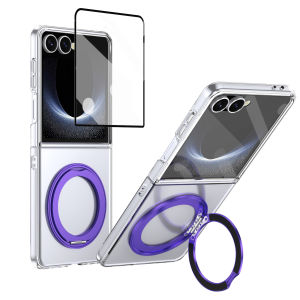 szhaiyu | Luxury Magnetic Transparent Case For Samsung Galaxy Z Flip 8 7 6 5 4 3 With 360°Rotating Stand Holder Glass Film Protector Cover