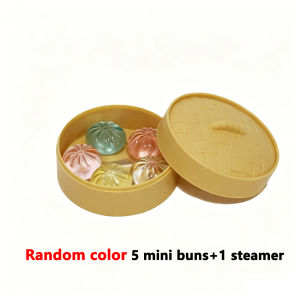 5Pcs Mini Dumplings with Steamer Bun Squeezable Toys Set Soft Stress Relief Crystal Squishy Fidget Sensory Toy Party Favors Gift