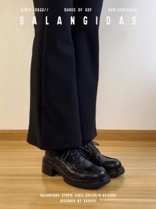 Leather Version Thick Heel Commuter Style Womens Shoes round Toe Buckle Single Shoes British Style Flats Retro Loafers