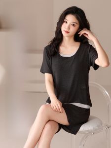 MiiOW | Áo ngủ lụa băng mùa hè cho nữ MiiOW Áo ngủ tay ngắn thoáng khí nhẹ có đệm ngực Quần short mặc nhà thoải mái thoáng khí