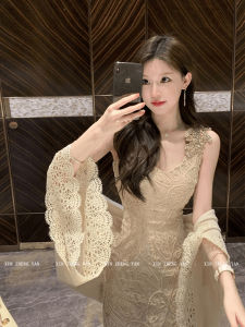 Xzy Plus Size Ladies French Socialite Temperament Camisole Dress Early Autumn Gentle Knitting Cardigan Suit