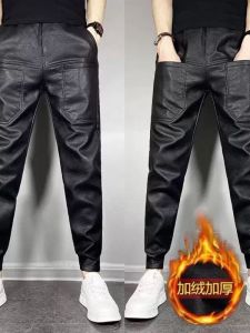 Mới Mùa Thu/Mùa Đông Thường Co Giãn Da PU Quần Nam Hợp Thời Trang Lông Cừu Dày Quần Đi Xe Cho Ấm Áp