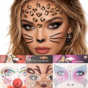 Glitter Rhinestone Face Sticker Cartoon Face Art Decor Makeup Sticker Joker Spider Leopard Butterfly Animal Cosplay Costume Sticker Facial Patch