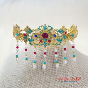 Easiest for Match Hanfu Ancient Costume Burning Blue Duobaoming Tang and Song Tassels Back Pressure Hair Clasp Photo Performance