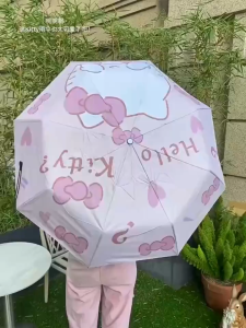 Hello Kitty Automatic Umbrella Dual-Use for Sun and Rain Portable Foldable UV-Protection Parasol Christmas gift present practical functionality.100% Polyester UV Protection Portability Compact and foldable for easy travel Carry Case